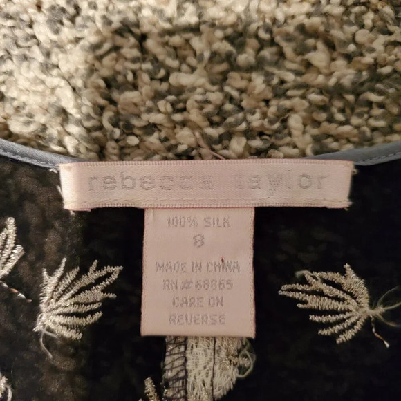 Rebecca Taylor Silk Leaf Print Blouse Black White 8 - Picture 2 of 4